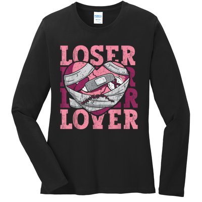 Lover Loser Dripping Heart Heartbreak Design Valentines Ladies Long Sleeve Shirt