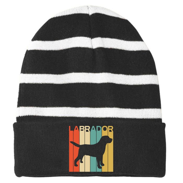 Labrador Lover Dog Lover Retro Dog Silhouette Dog Striped Beanie with Solid Band