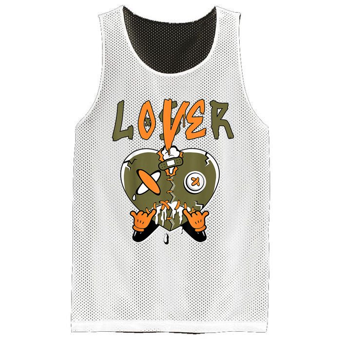 Loser Lover Drip Heart Olive Green 5s Matching Mesh Reversible Basketball Jersey Tank