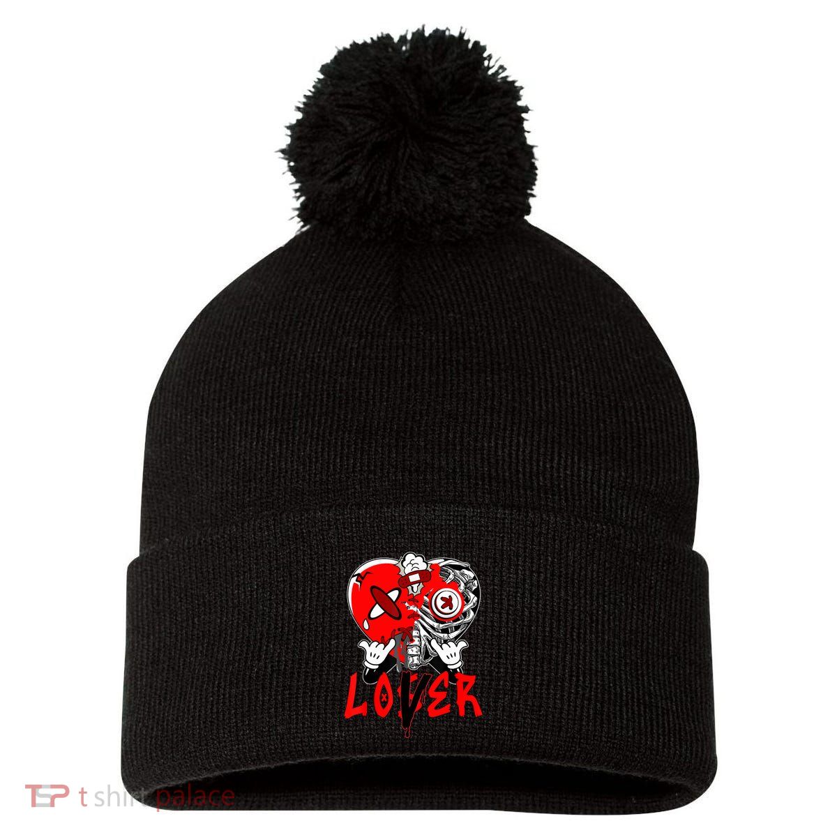 Loser Lover Dripping Heart Laser Red 5s Matching Pom Pom 12in Knit Beanie