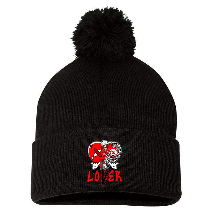 Loser Lover Dripping Heart Laser Red 5s Matching Pom Pom 12in Knit Beanie