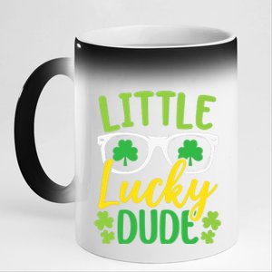 Little Lucky Dude St. Patrick's, Sunglasses With Shamrock 11oz Black Color Changing Mug