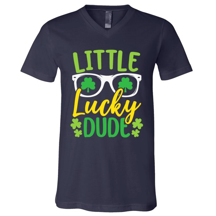 Little Lucky Dude St. Patrick's, Sunglasses With Shamrock V-Neck T-Shirt