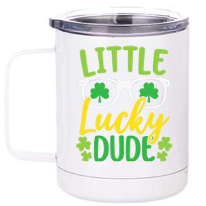 Little Lucky Dude St. Patrick's, Sunglasses With Shamrock 12 oz Stainless Steel Tumbler Cup