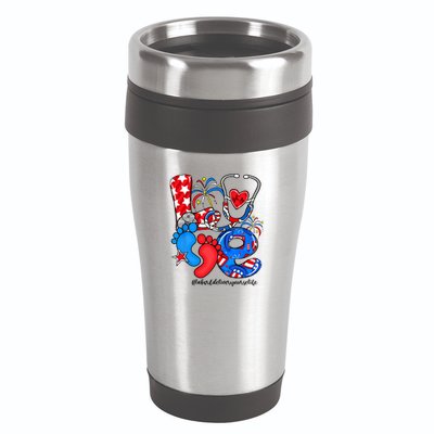LOVE Labor & Delivery Nurse Life American Flag 4th Of July 16oz Travel Tumbler