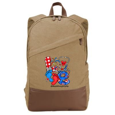 LOVE Labor & Delivery Nurse Life American Flag 4th Of July Cotton Canvas Backpack