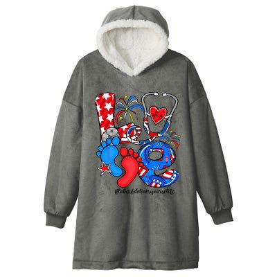LOVE Labor & Delivery Nurse Life American Flag 4th Of July Hooded Wearable Blanket