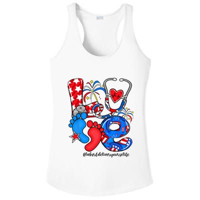 LOVE Labor & Delivery Nurse Life American Flag 4th Of July Ladies PosiCharge Competitor Racerback Tank