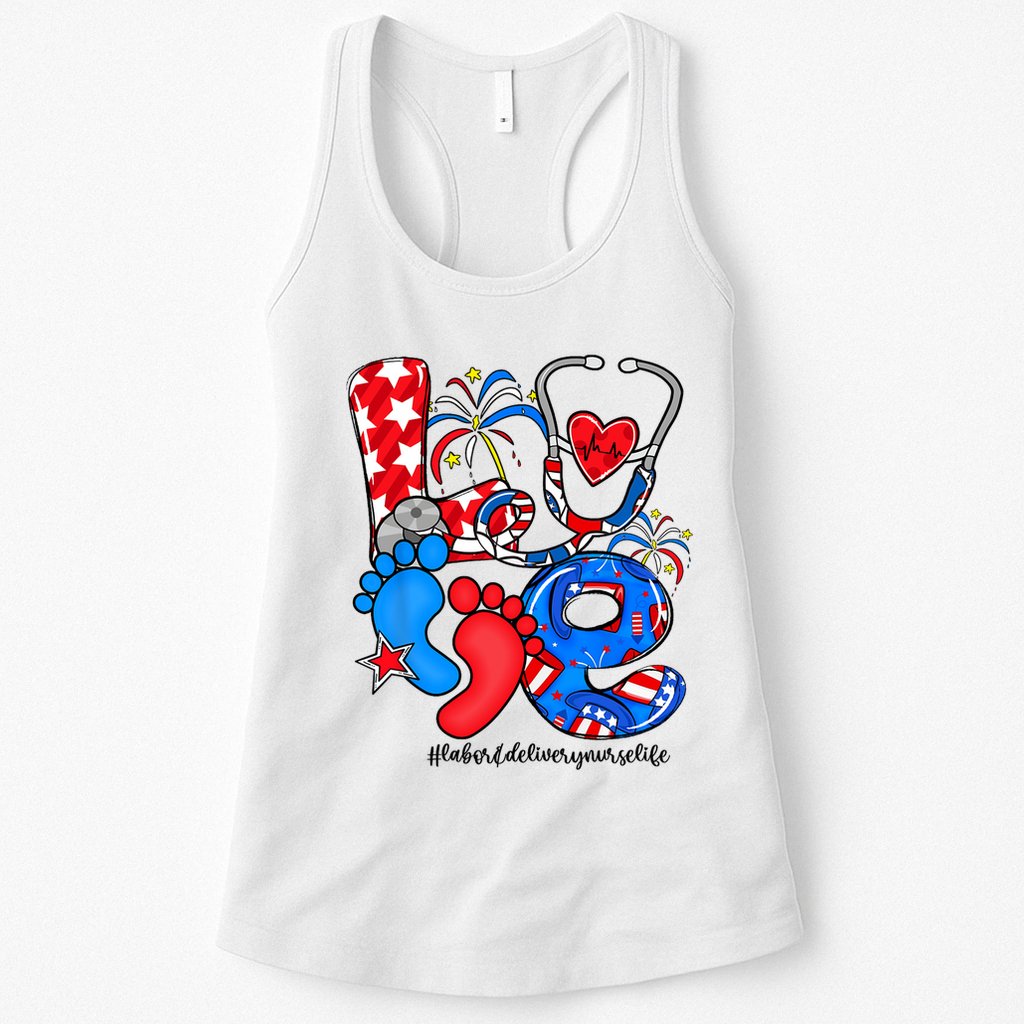 LOVE Labor & Delivery Nurse Life American Flag 4th Of July Womens Tank Top