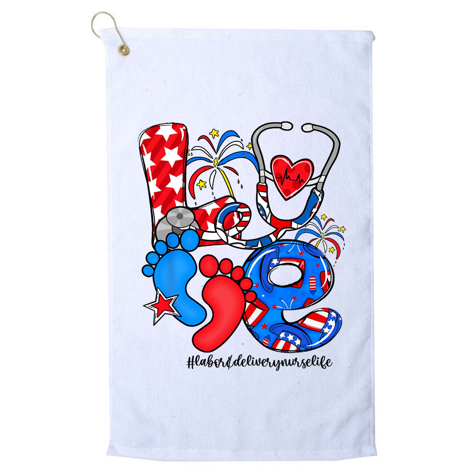 LOVE Labor & Delivery Nurse Life American Flag 4th Of July Golf Towel