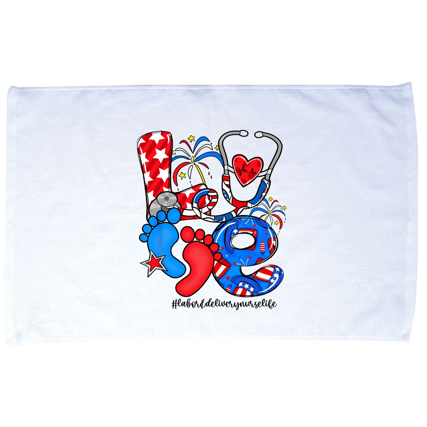 LOVE Labor & Delivery Nurse Life American Flag 4th Of July Microfiber Hand Towel
