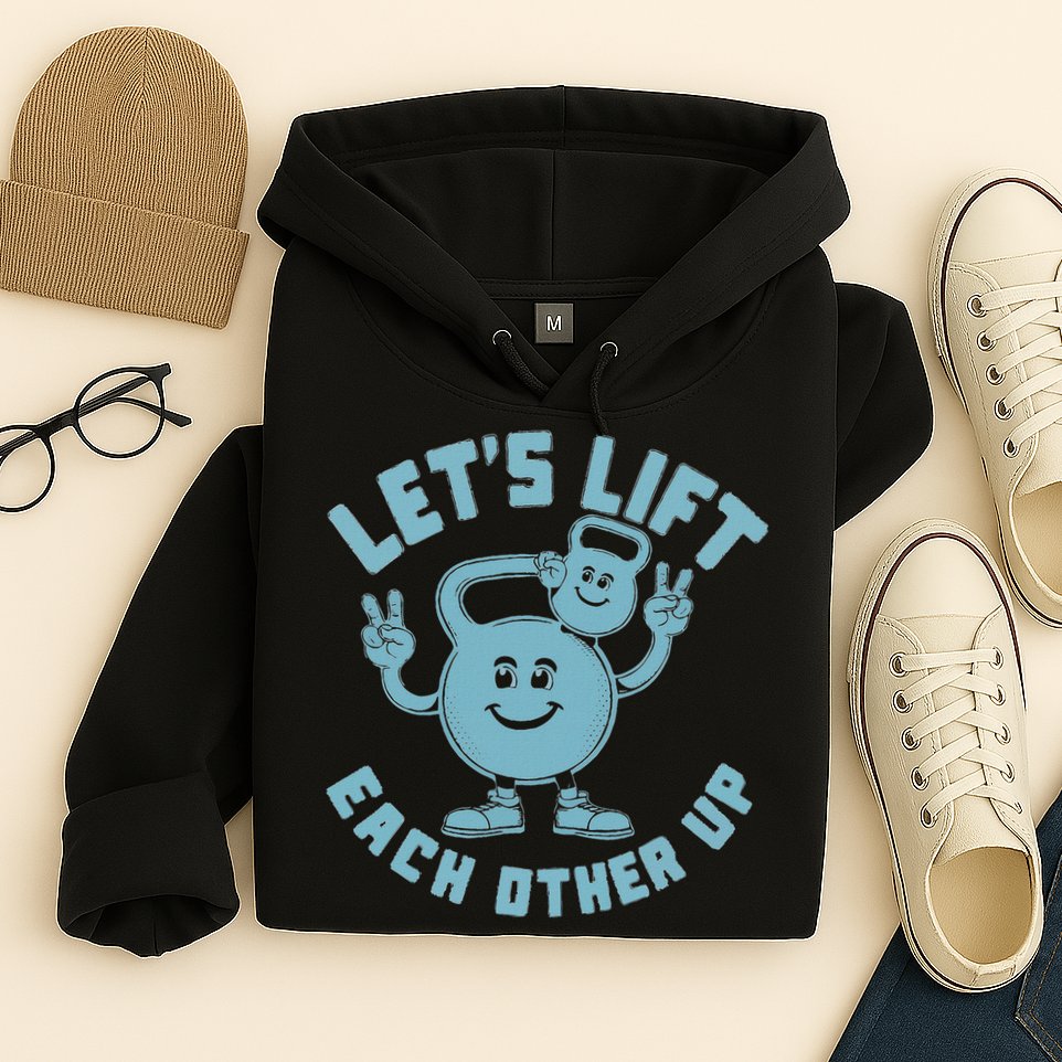 LetS Lift Each Other Up Kettlebell Peace Sign Gym Positive Hoodie