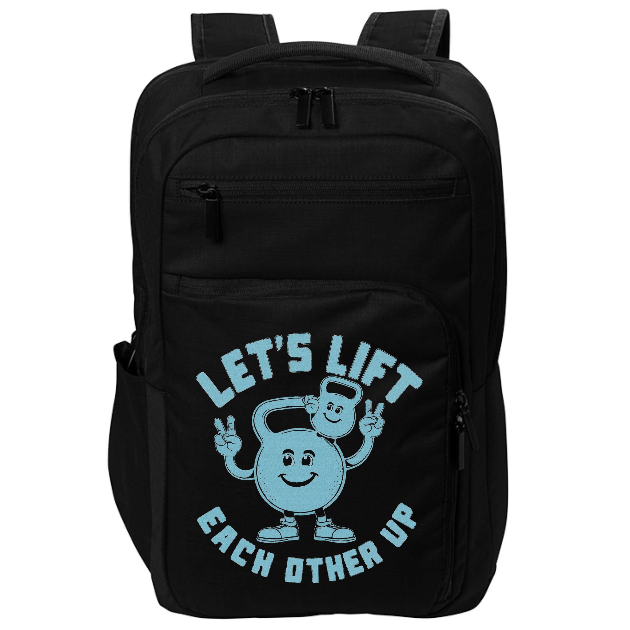 LetS Lift Each Other Up Kettlebell Peace Sign Gym Positive Impact Tech Backpack