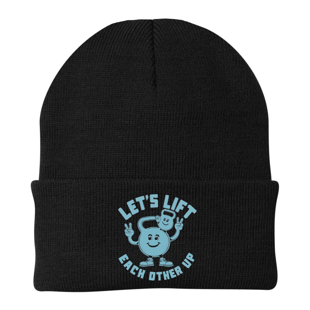 LetS Lift Each Other Up Kettlebell Peace Sign Gym Positive Beanie