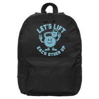 LetS Lift Each Other Up Kettlebell Peace Sign Gym Positive 16 in Basic Backpack