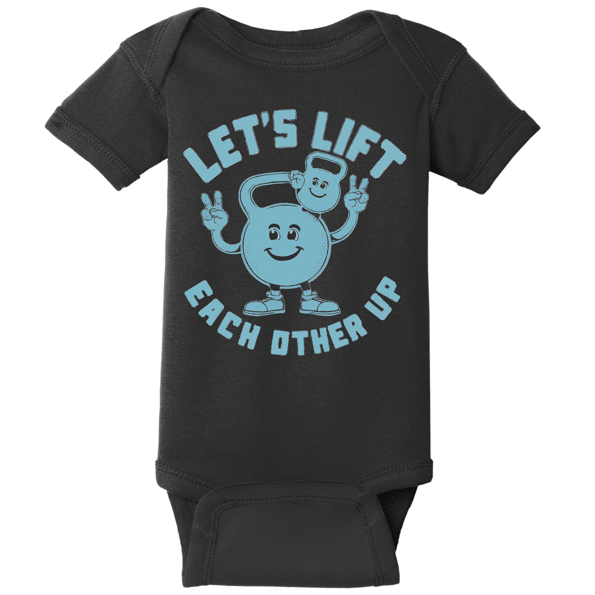 LetS Lift Each Other Up Kettlebell Peace Sign Gym Positive Baby Bodysuit