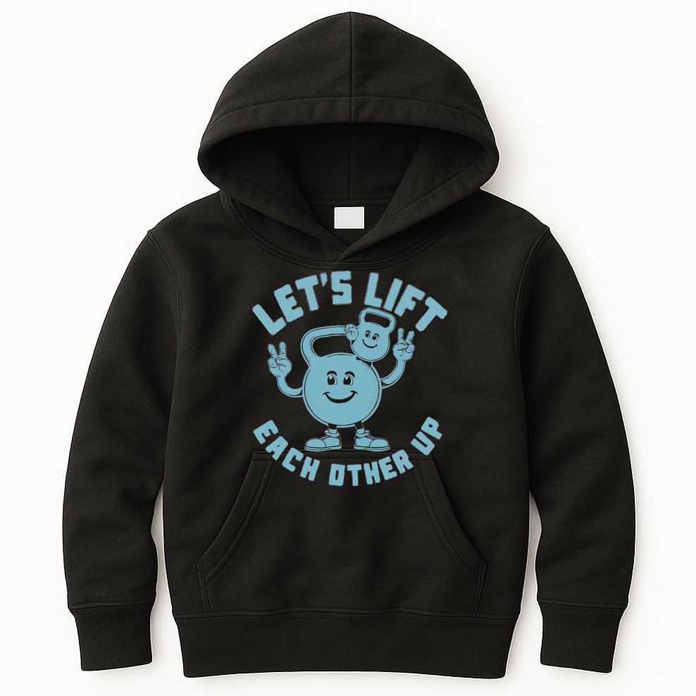LetS Lift Each Other Up Kettlebell Peace Sign Gym Positive Kids Hoodie