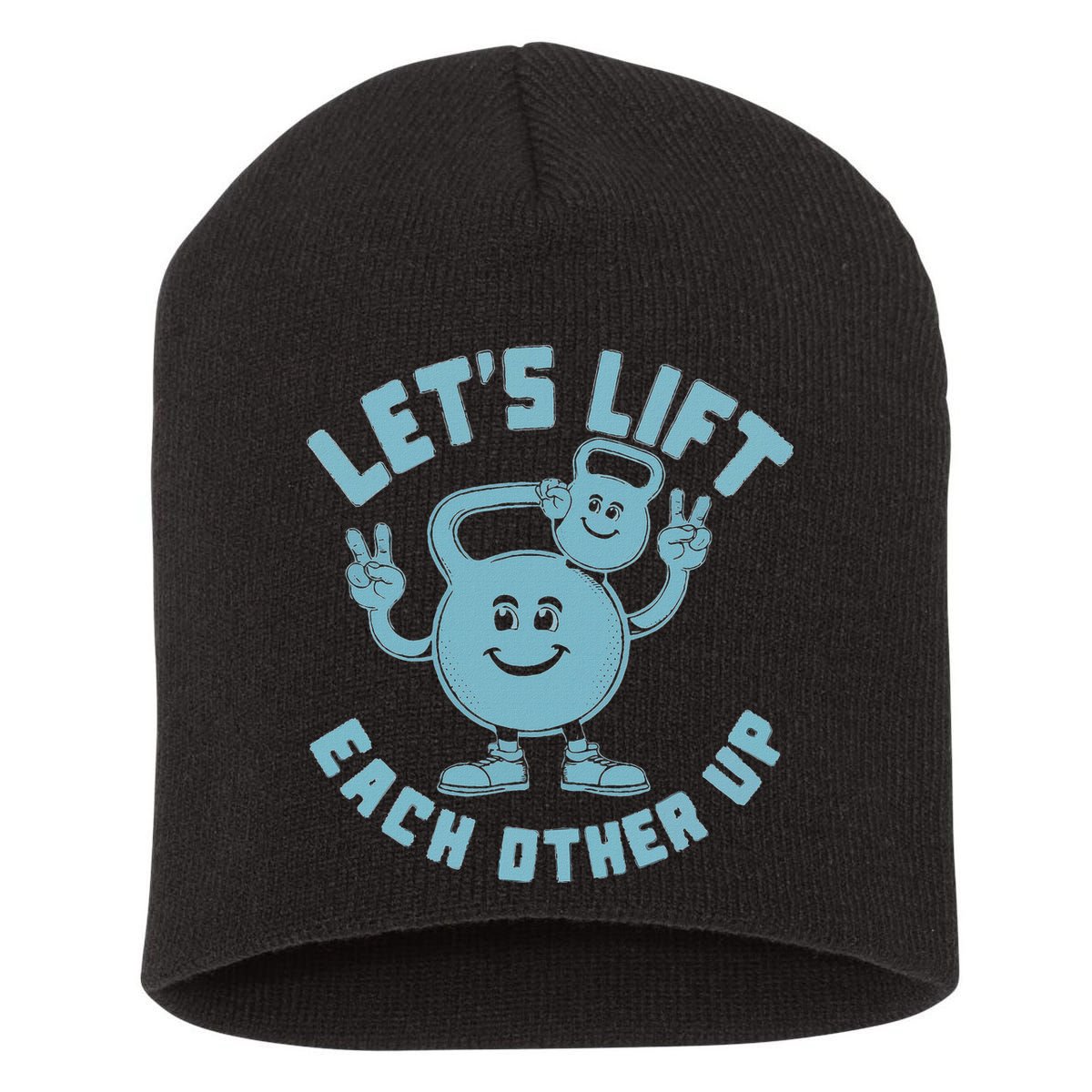 LetS Lift Each Other Up Kettlebell Peace Sign Gym Positive Short Acrylic Beanie