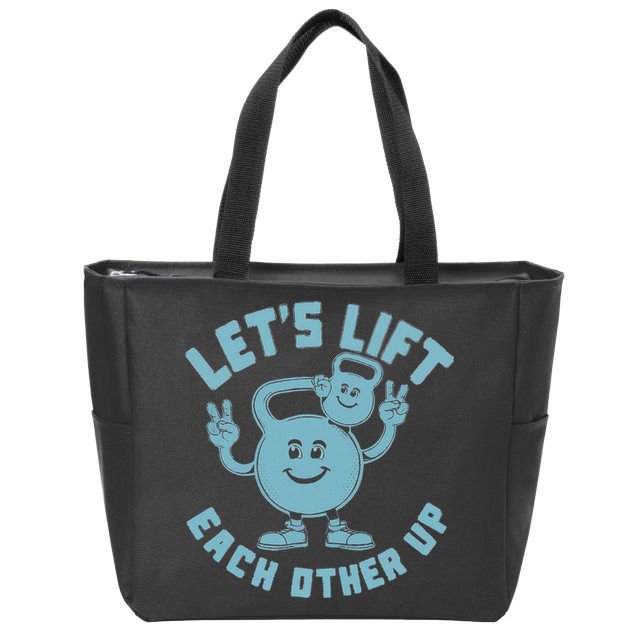 LetS Lift Each Other Up Kettlebell Peace Sign Gym Positive Zip Tote Bag