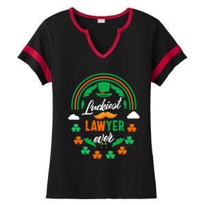 Luckiest Lawyer Ever Shamrock Top Hat St Patricks Day Funny Gift Ladies Halftime Notch Neck Tee