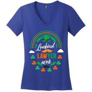 Luckiest Lawyer Ever Shamrock Top Hat St Patricks Day Funny Gift Women's V-Neck T-Shirt