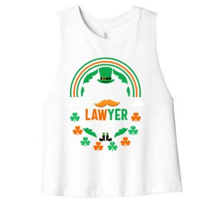 Luckiest Lawyer Ever Shamrock Top Hat St Patricks Day Funny Gift Women's Racerback Cropped Tank