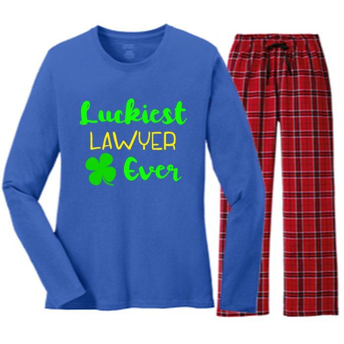 Luckiest Lawyer Ever St Patrick's Day Irish Attorney Legal Cute Gift Women's Long Sleeve Flannel Pajama Set 