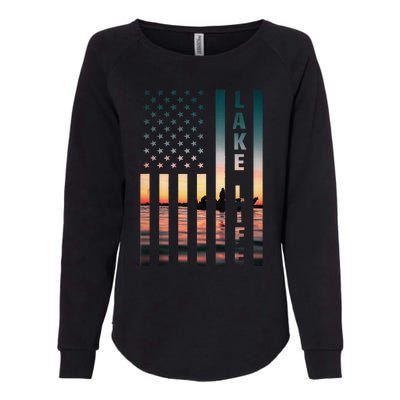 Lake Life Fisherman Sunset American Flag Bass Fishing Boat Womens California Wash Sweatshirt