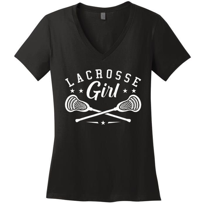 Lacrosse Lover Funny Lacrosse Girl LAX Lacrosse Fan Women's V-Neck T-Shirt