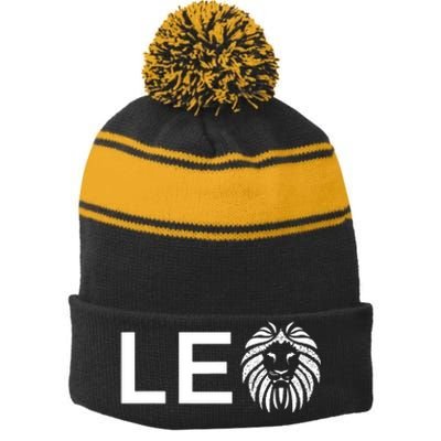 Leo Lion For August And July Birthday Gift Stripe Pom Pom Beanie