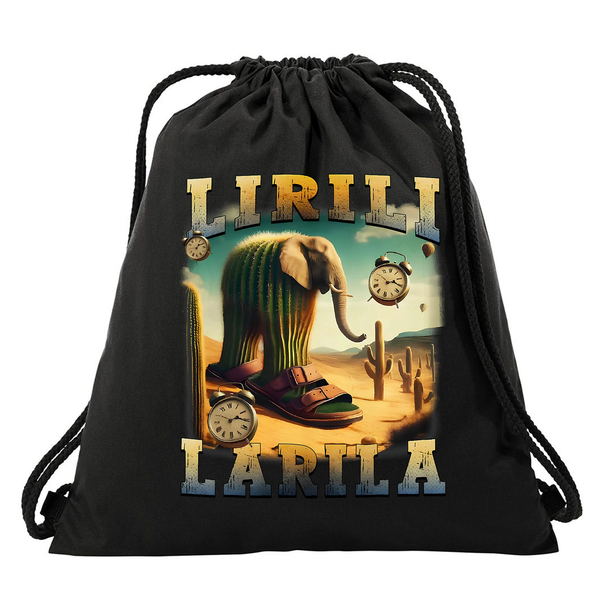 Lirili Larila Funny Italian Brainrot Meme Cactus Elephant Drawstring Bag