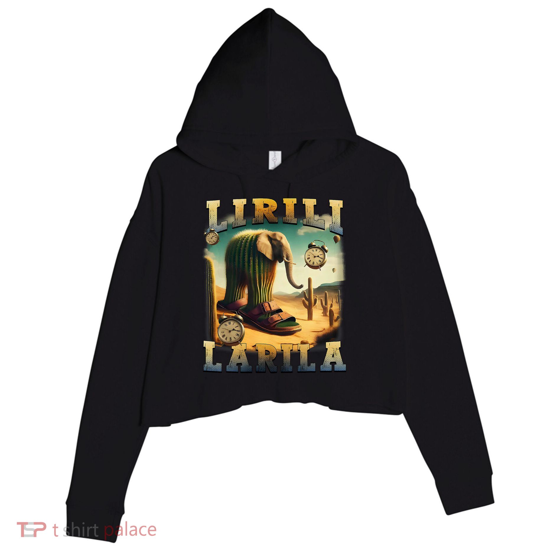 Lirili Larila Funny Italian Brainrot Meme Cactus Elephant Crop Fleece Hoodie