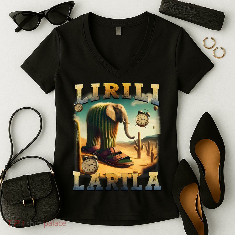 Lirili Larila Funny Italian Brainrot Meme Cactus Elephant Women's V-Neck T-Shirt