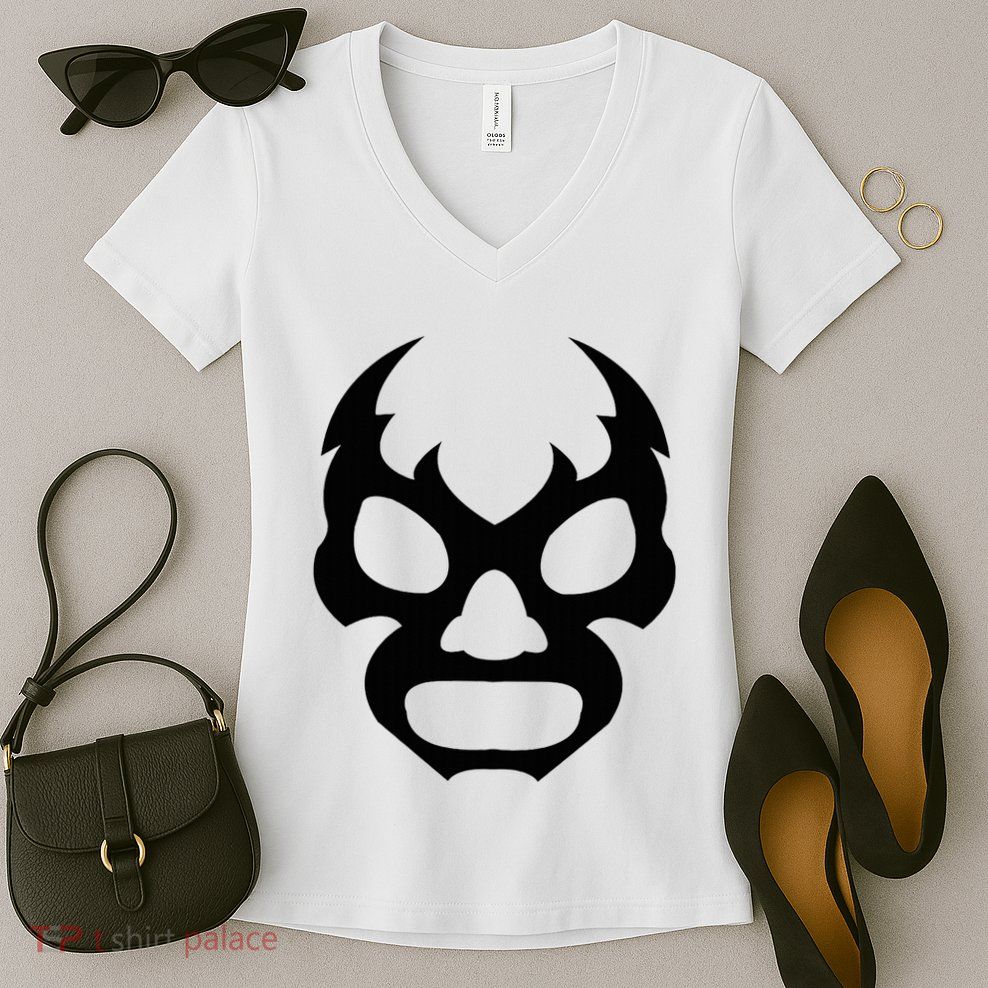 Lucha L.I.B.R.E Face Funny Mexican Wrestler Hero Gift Women's V-Neck T-Shirt