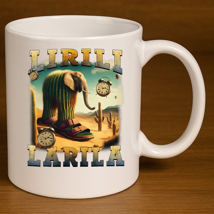 Lirili Larila Funny Italian Brainrot Meme Cactus Elephant  11oz C Handle Ceramic Mug