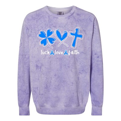 Luck Love Faith Colon Cancer Awareness Gift Colorblast Crewneck Sweatshirt