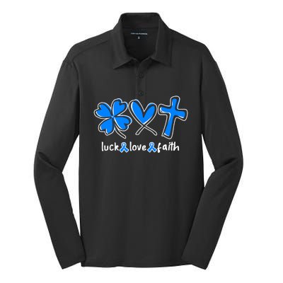 Luck Love Faith Colon Cancer Awareness Gift Silk Touch Performance Long Sleeve Polo