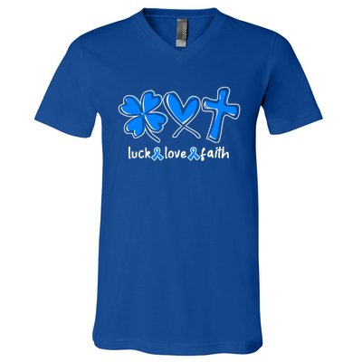 Luck Love Faith Colon Cancer Awareness Gift V-Neck T-Shirt