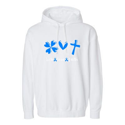 Luck Love Faith Colon Cancer Awareness Gift Garment-Dyed Fleece Hoodie