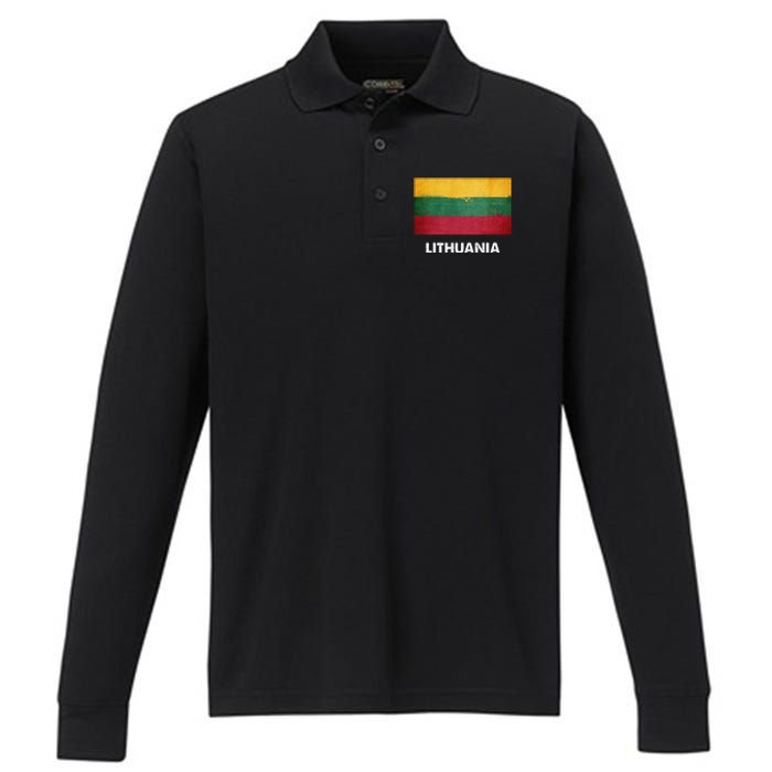 Lithuanian Lithuania Flag Swea Performance Long Sleeve Polo