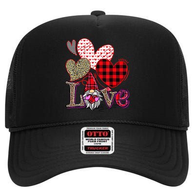 Leopard Love Gnome Valentines Day Red Buffalo High Crown Mesh Back Trucker Hat