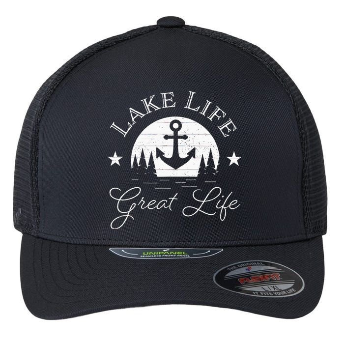 Lake Life Great Life On Water Good Nature Living Happiness Flexfit Unipanel Trucker Cap