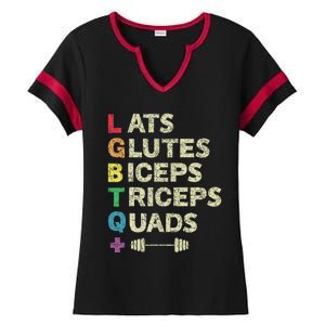 Lgbtq Lats Glutes Biceps Triceps Quads Weightlifting Ladies Halftime Notch Neck Tee