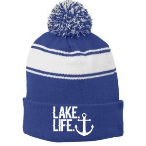 Lake Life Gift Nautical Themed Anchor Hooded Meaningful Gift Funny Gift Stripe Pom Pom Beanie