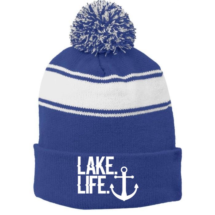 Lake Life Gift Nautical Themed Anchor Hooded Meaningful Gift Funny Gift Stripe Pom Pom Beanie