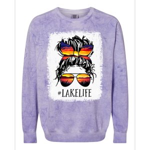 Lake Life Gift Messy Bun Mom Grandma Gift Colorblast Crewneck Sweatshirt