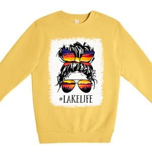 Lake Life Gift Messy Bun Mom Grandma Gift Premium Crewneck Sweatshirt