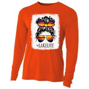 Lake Life Gift Messy Bun Mom Grandma Gift Cooling Performance Long Sleeve Crew