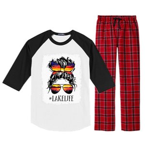 Lake Life Gift Messy Bun Mom Grandma Gift Raglan Sleeve Pajama Set