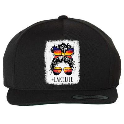 Lake Life Gift Messy Bun Mom Grandma Gift Wool Snapback Cap